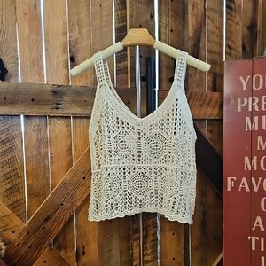 293 Crochet Lace V-Neck Camisole Tank Top - Cream